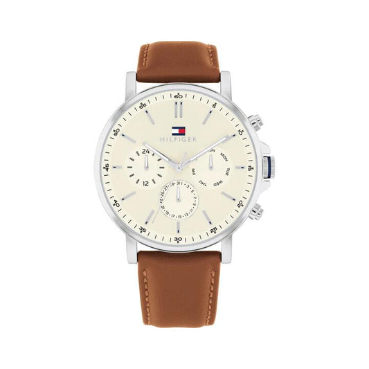 Image of Watches. Productname: Tommy Hilfiger Tyson Brown Leather Parchment Dial Men's Watch 1792143 in Watch colour by brand - Tommy Hilfiger