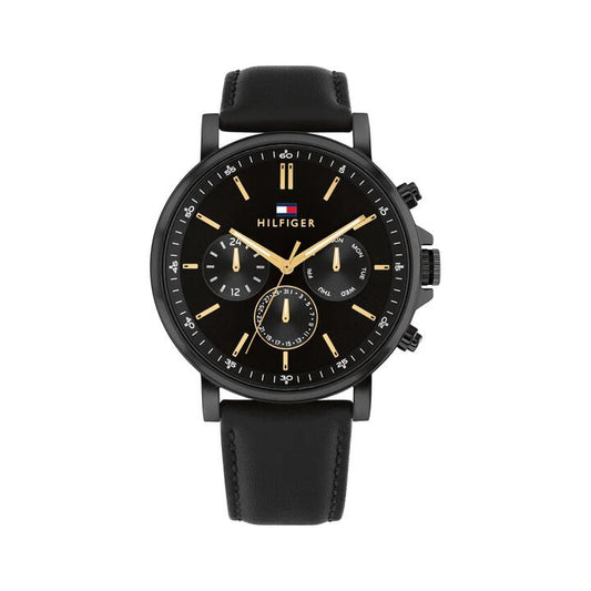 Image of Watches. Productname: Tommy Hilfiger Tyson Black Leather Black Dial Men's Watch 1792144 in Watch colour by brand - Tommy Hilfiger