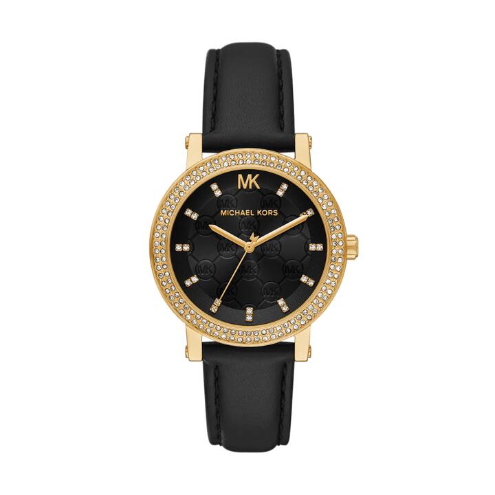 Image of Watches. Productname: Michael Kors Corey Three-Hand Black Leather Watch MK4896 in Watch colour by brand - Michael Kors