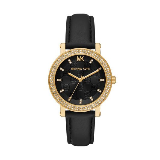 Image of Watches. Productname: Michael Kors Corey Three-Hand Black Leather Watch MK4896 in Watch colour by brand - Michael Kors