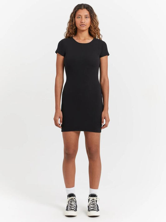 Image of a model wearing Dress. Productname: Beyond Her Belle Tee Dress in Black colour by brand - Beyond Her