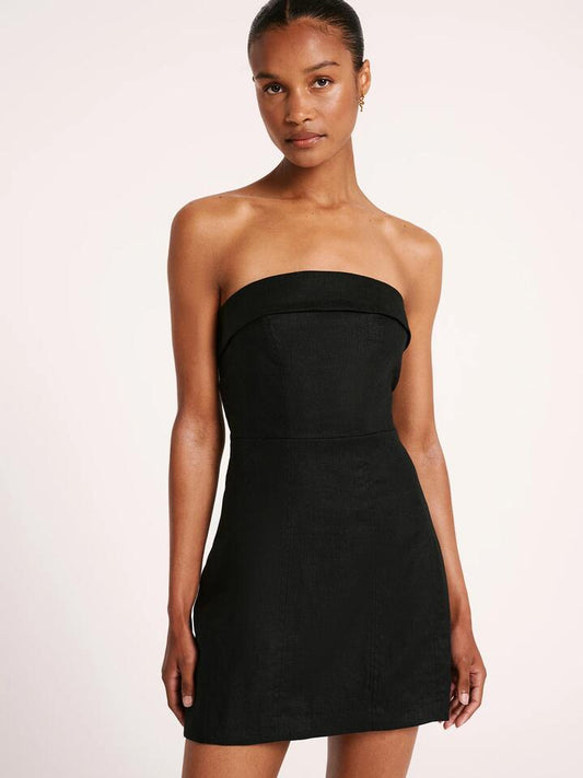 Image of a model wearing Dress. Productname: Nude Lucy Lyra Linen Dress in Black colour by brand - Nude Lucy
