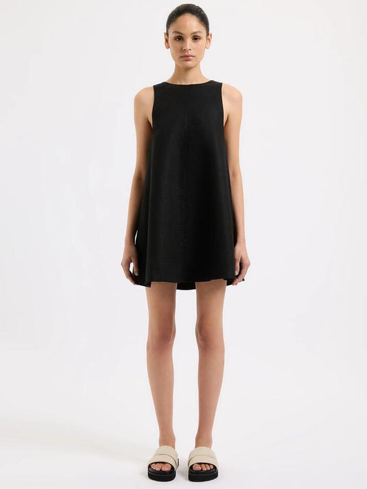 Image of a model wearing Dress. Productname: Nude Lucy Nemi Linen Dress in Black colour by brand - Nude Lucy