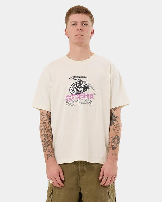 Image of T-Shirts. Product name - Worship Mens Slasher T-Shirt Bone in Bone colour by brand - Worship