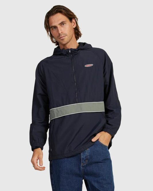 Image of a model wearing Outerwear. Productname: Thrills - Mens Knowledge Anorak Jacket - Total Eclipse - in Total Eclipse colour by brand - Thrills