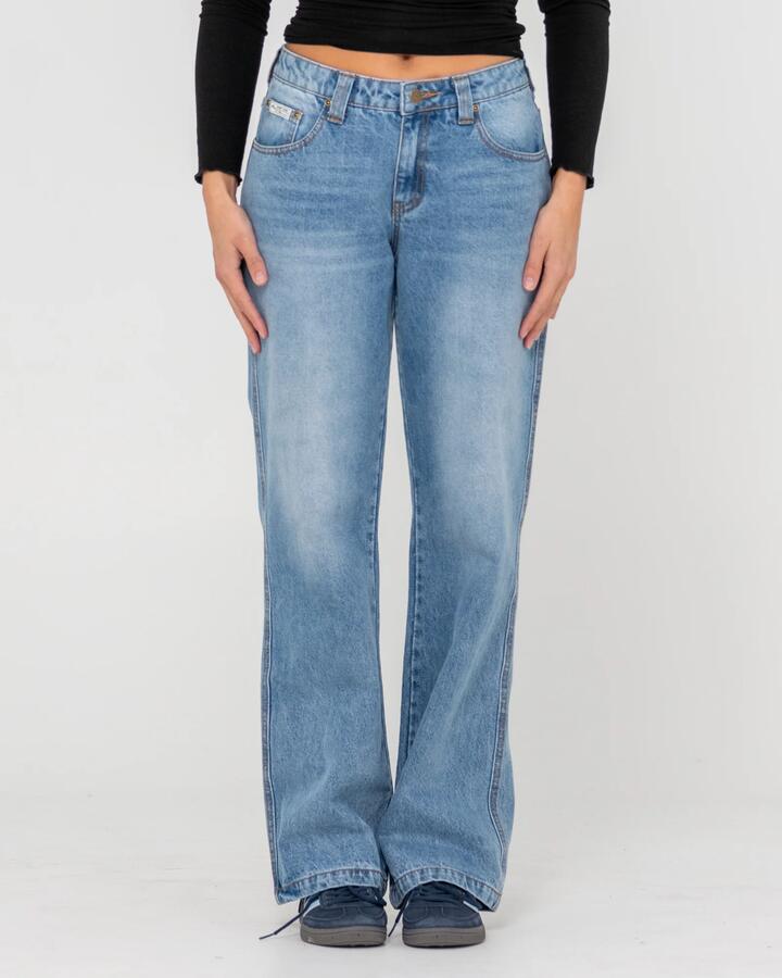 Image of Jeans. Productname: Rusty - Womens Suzy Straight Low Rise Denim Jeans - Blasted Middy Blue - in Blasted Middy Blue colour by brand - Rusty