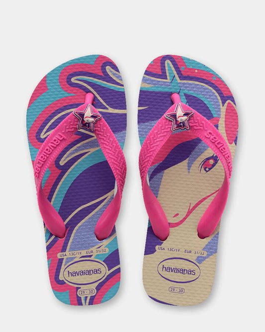 Image of Sandals. Productname: Havaianas Girls 3-9 Top Fantasy Thongs Beige Magenta Neon - in Beige Magenta Neon colour by brand - Havaianas