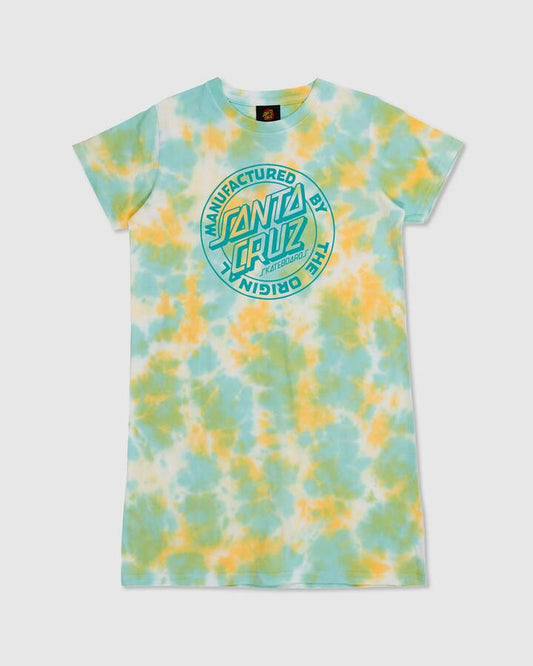 Image of Dresses. Product name - Santa Cruz Girls 8-16 Mfg Dot Mono Front T-Shirt Dress Light Green Tie Dye in Light Green Tie Dye colour by brand - Santa Cruz