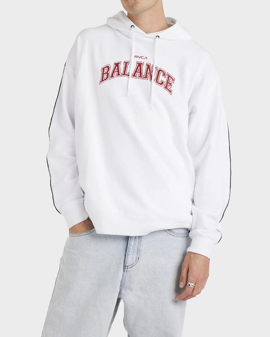 Image of a model wearing Outerwear. Productname: RVCA - Mens Balance Pullover Hoodie - White - in White colour by brand - RVCA