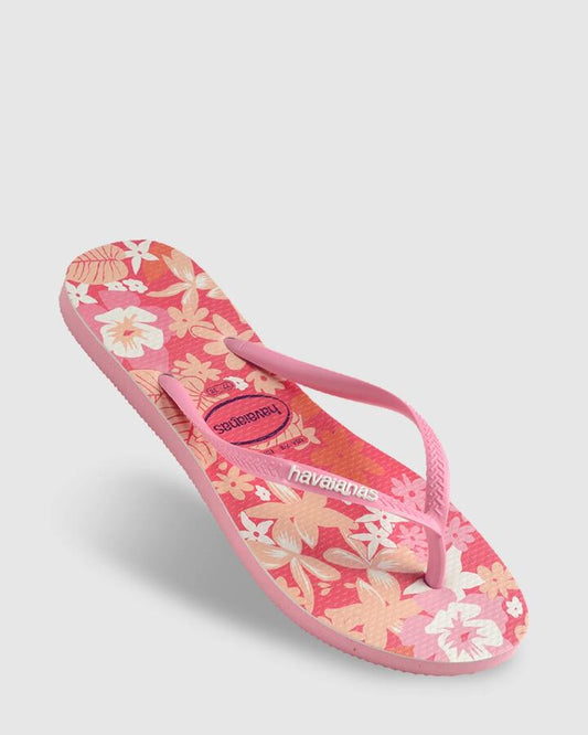 Image of Sandals. Productname: Havaianas Girls 5-9 Slim Ditsy Bloom Pink Thongs Pink - in Pink colour by brand - Havaianas