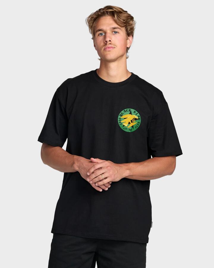 Image of a model wearing Tops. Productname: Billabong - Mens Black Star T-Shirt - Black - in Black colour by brand - Billabong