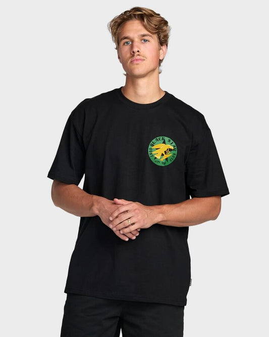 Image of a model wearing Tops. Productname: Billabong - Mens Black Star T-Shirt - Black - in Black colour by brand - Billabong