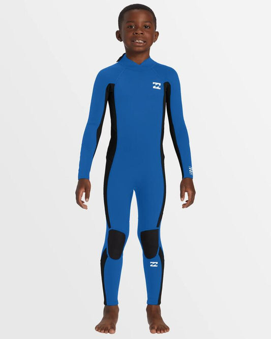Image of a model wearing Tops. Productname: Billabong Boys 2-6 3/2Mm Foil Back Zip Gbs Steamer Wetsuit Mid Blue - in Mid Blue colour by brand - Billabong
