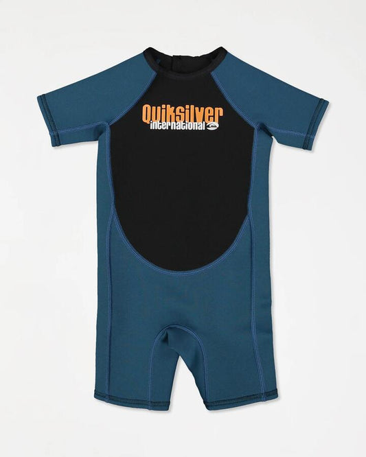 Image of a model wearing Tops. Productname: Quiksilver Boys 2-4 1.5Mm Short Sleeve Back Zip Spring Suit Midnight Turquoise - in Midnight Turquoise colour by brand - Quiksilver