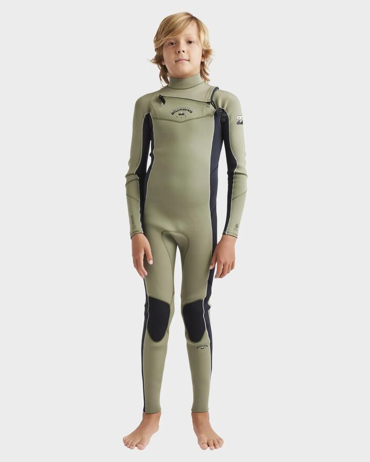 Image of Wetsuits. Product name - Billabong Boys 6-16 3/2Mm Absolute Natural Chest Zip Steamer Wetsuit Military in Military colour by brand - Billabong