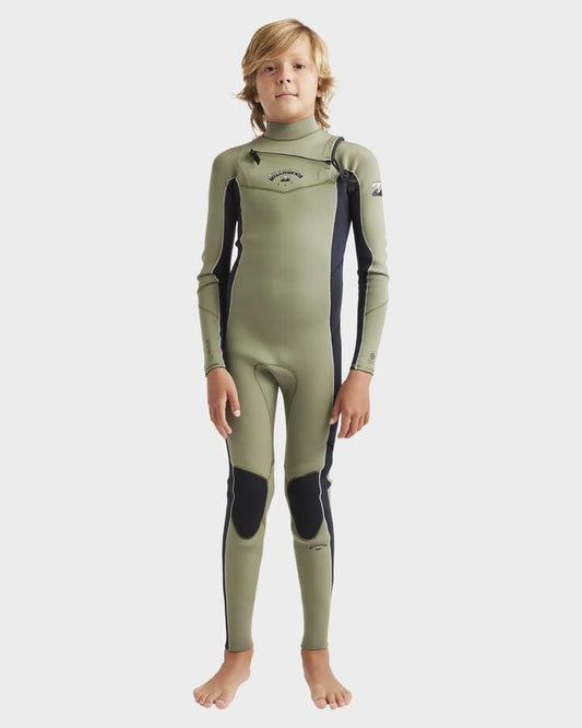 Image of Wetsuits. Product name - Billabong Boys 6-16 3/2Mm Absolute Natural Chest Zip Steamer Wetsuit Military in Military colour by brand - Billabong