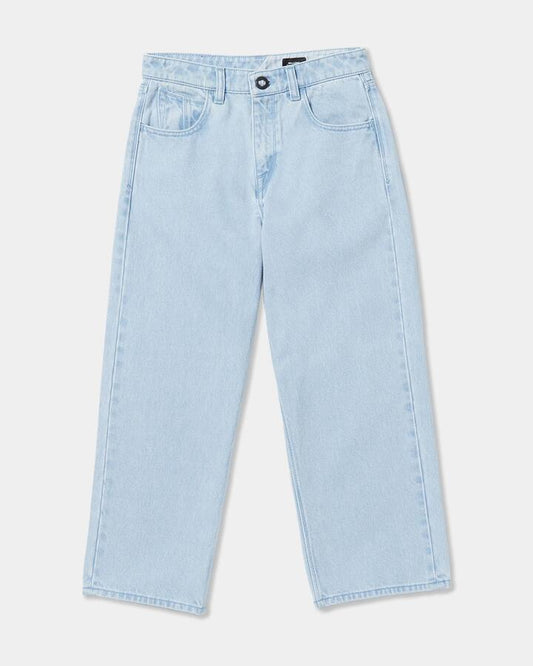 Image of a model wearing Shorts. Product name - Volcom Boys 8-16 Billow Denim Shorts Light Blue in Light Blue colour by brand - Volcom