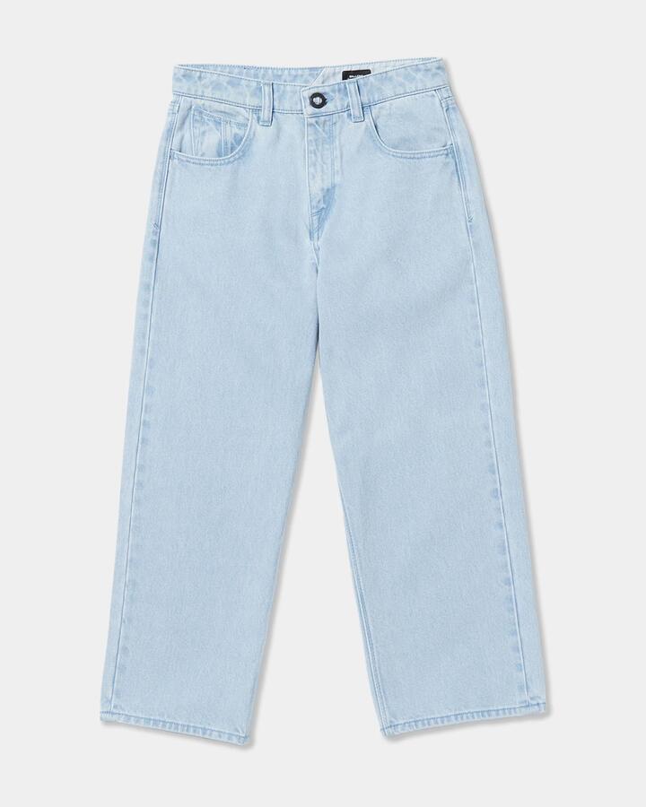 Image of a model wearing Shorts. Product name - Volcom Boys 8-16 Billow Denim Shorts Light Blue in Light Blue colour by brand - Volcom