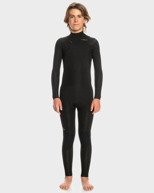 Image of a model wearing Tops. Productname: Quiksilver Boys 8-16 4/3Mm Everyday Sessions Chest Zip Wetsuit Black - in Black colour by brand - Quiksilver