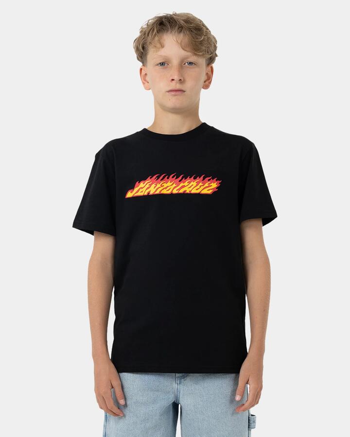 Image of T-Shirts. Product name - Santa Cruz Boys 8-16 Flame Strip T-Shirt Black in Black colour by brand - Santa Cruz