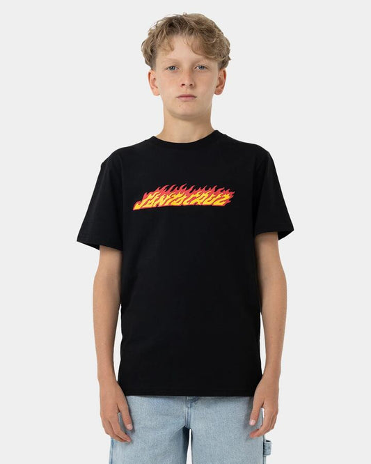 Image of T-Shirts. Product name - Santa Cruz Boys 8-16 Flame Strip T-Shirt Black in Black colour by brand - Santa Cruz