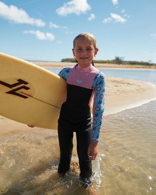 Image of Wetsuits. Product name - Roxy Girls 2-6 3/2Mm Prologue Back Zip Wetsuit Crystal Teal Sol Flower in Crystal Teal Sol Flower colour by brand - Roxy
