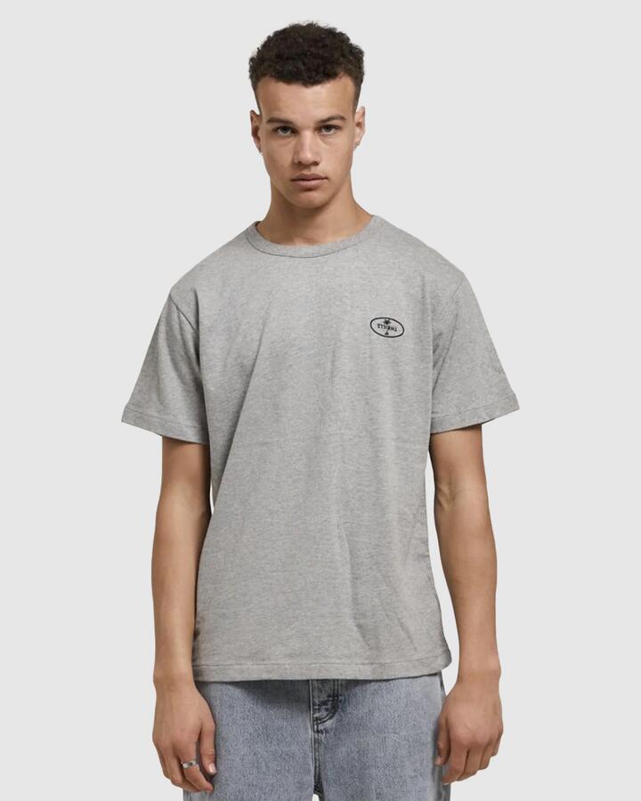 Image of a model wearing Tops. Productname: Thrills Mens In A State Of Relaxation Merch T-Shirt Grey Marle - in Grey Marle colour by brand - Thrills