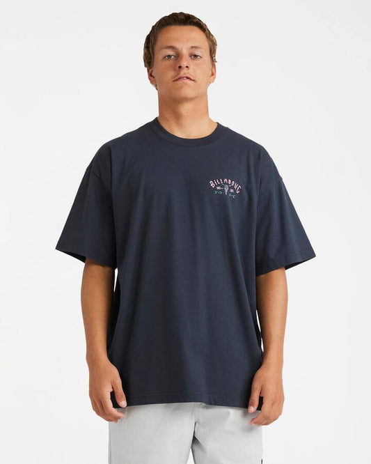 Image of a model wearing Tops. Productname: Billabong Mens Raging Bull Og T-Shirt Washed Black - in Washed Black colour by brand - Billabong