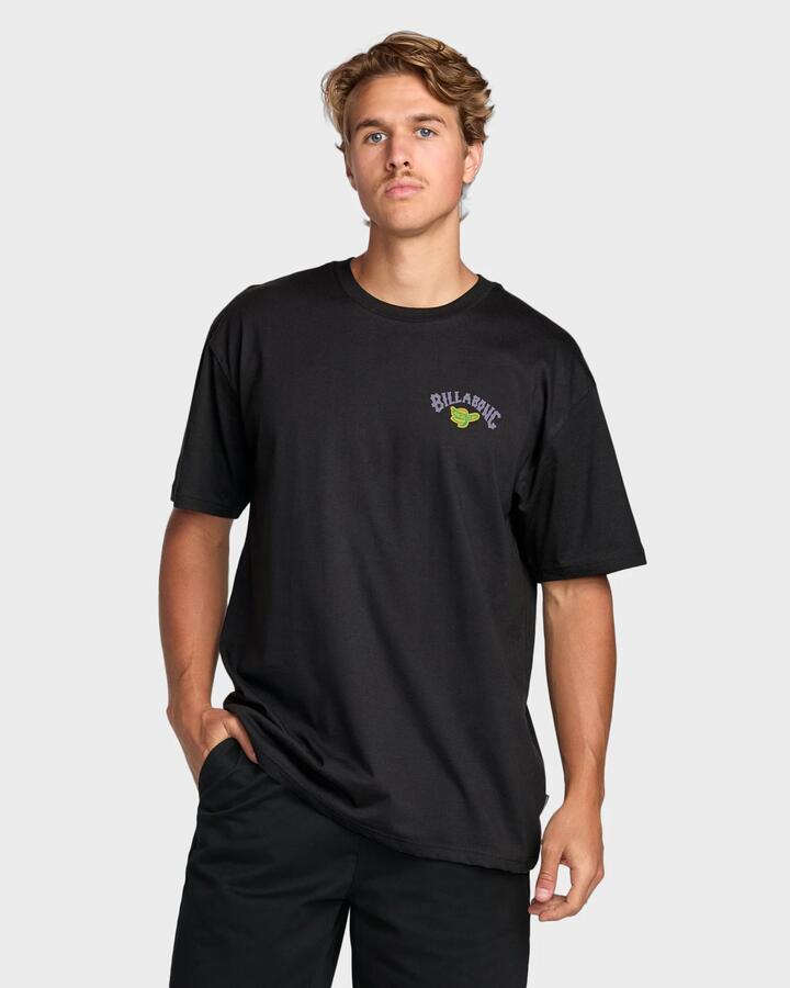 Image of a model wearing Tops. Productname: Billabong Mens Surf Africa T-Shirt Washed Black - in Washed Black colour by brand - Billabong