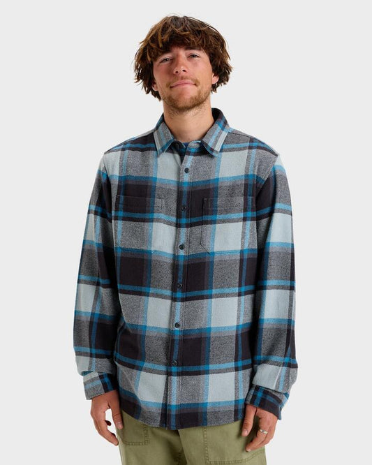 Image of a model wearing Tops. Productname: Quiksilver Mens Dna Flannel Long Sleeve Shirt Quarry Plaid - in Quarry Plaid colour by brand - Quiksilver