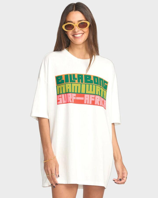 Image of a model wearing Tops. Productname: Billabong Womens Surf Africa T-Shirt Salt Crystal - in Salt Crystal colour by brand - Billabong