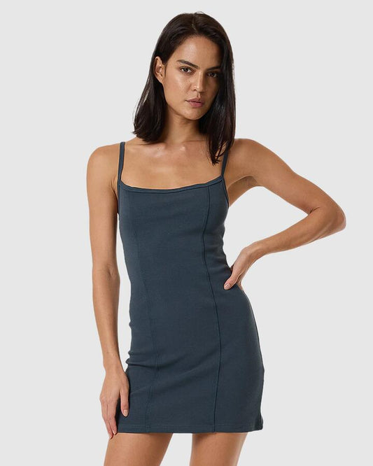 Image of Dresses. Productname: Thrills Womens Rib Seam Mini Dress Dark Slate - in Dark Slate colour by brand - Thrills