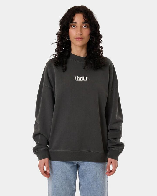 Image of Accessories. Productname: Thrills Womens Road To Paradise Cocoon Crew Neck Merch Black - in Merch Black colour by brand - Thrills