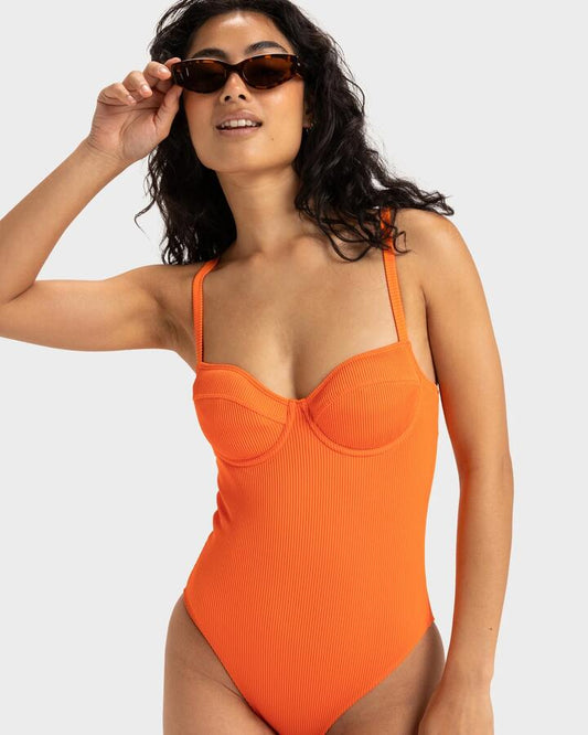 Image of Swimwear. Productname: Roxy Womens Roxy Love One Piece Swimsuit Orange Tiger - in Orange Tiger colour by brand - Roxy