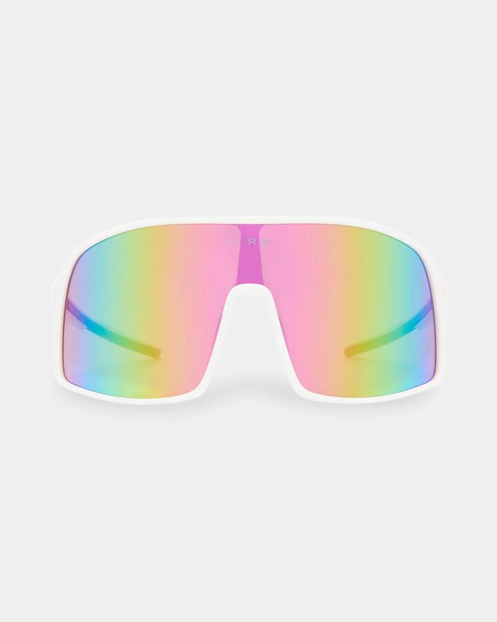 Image of Sunglasses. Productname: Aire Blazars White Oversized Sunglasses Rainbow Mirror - in Rainbow Mirror colour by brand - Aire