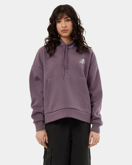 Image of a model wearing Outerwear. Productname: Worship Womens Cherub Pullover Hoodie Purple Reign - in Purple Reign colour by brand - Worship