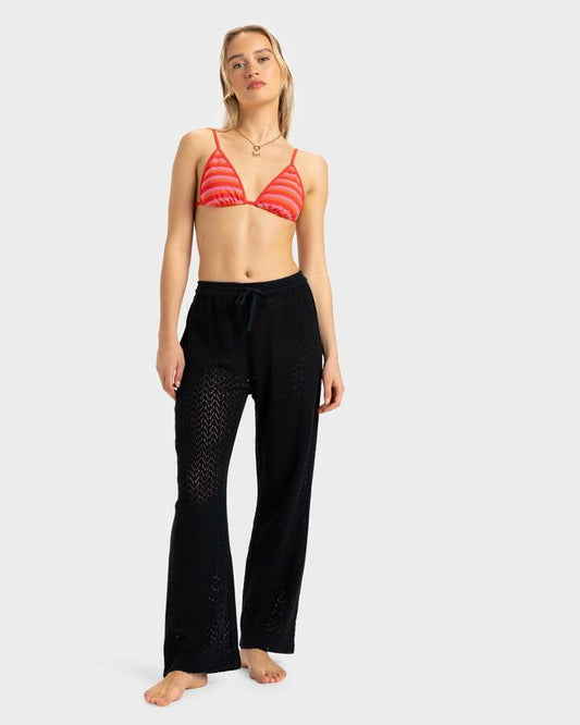 Image of a model wearing Pants. Productname: Roxy Womens Mood Moving Cover Up Pants Anthracite - in Anthracite colour by brand - Roxy