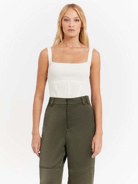 Image of a model wearing Tops. Productname: First Mse Aurelia Knit Bodysuit in Ivory colour by brand - First Mse