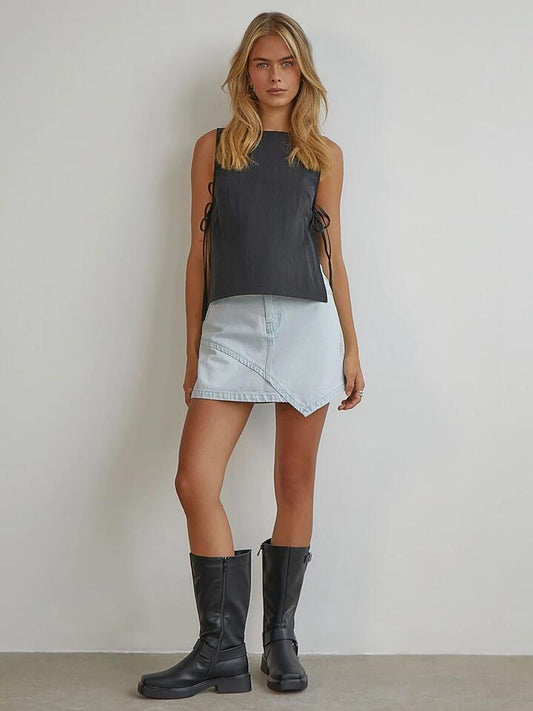Image of a model wearing Skirts. Productname: Beyond Her Breanna Mini Skirt in Ultra Bleach colour by brand - Beyond Her