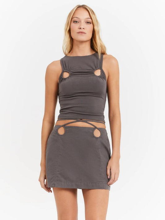 Image of a model wearing Tops. Productname: First Mse Aya Top in Charcoal colour by brand - First Mse