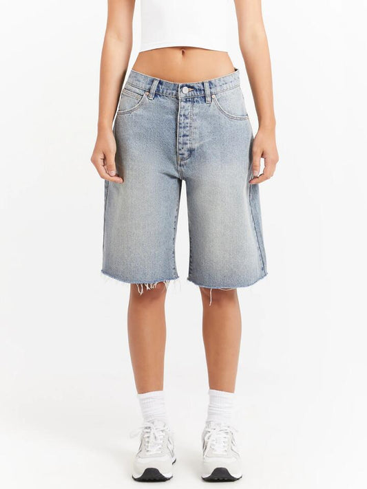 Image of a model wearing Denim. Productname: Abrand 95 Jorts in Light Vintage Blue colour by brand - Abrand