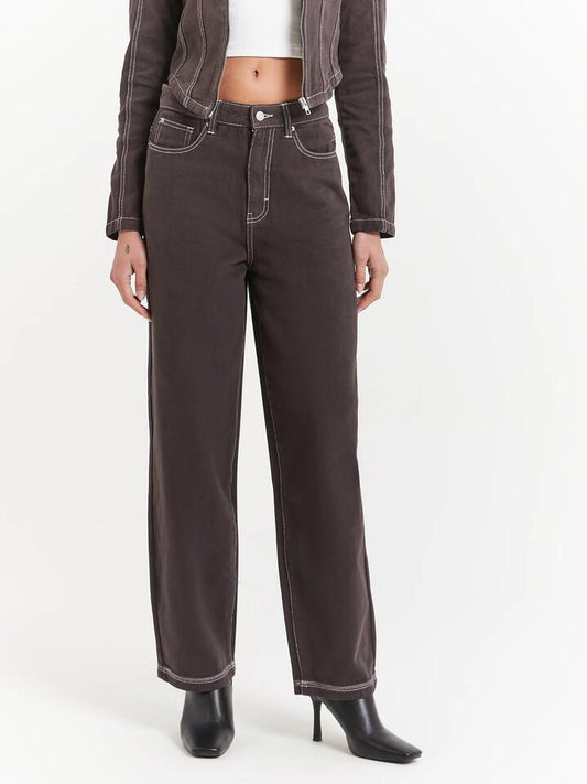 Image of a model wearing Denim. Productname: Beyond Her Bonita Low Rise Baggy Jeans in Coal colour by brand - Beyond Her