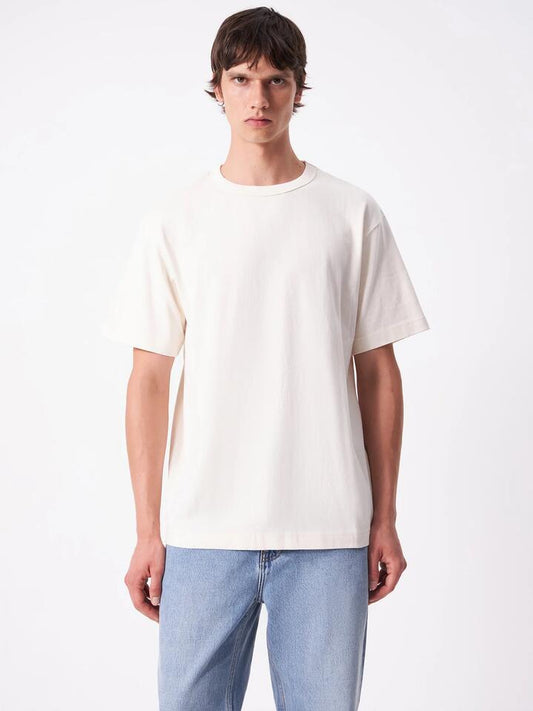 Image of a model wearing Tops. Productname: Article One Heavyweight Crew T-Shirt in Natural colour by brand - Article One