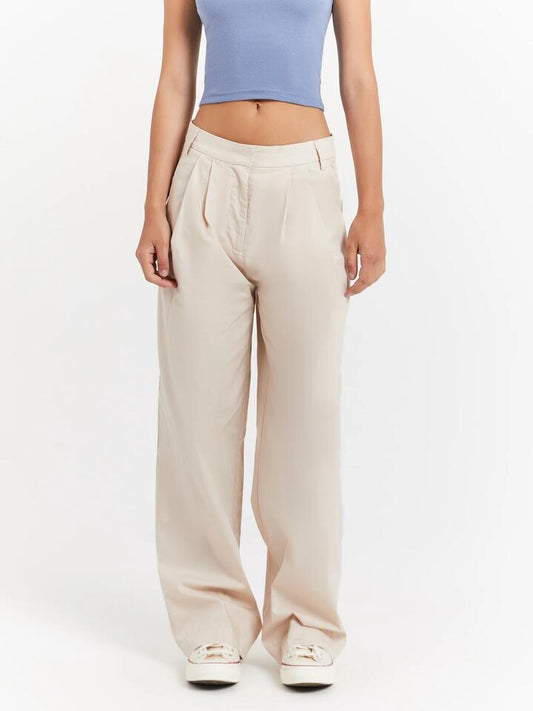 Image of a model wearing Pants. Productname: Beyond Her Monica Mid Rise Pants in Cream colour by brand - Beyond Her