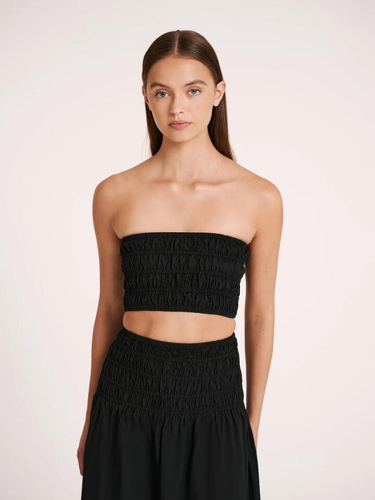Image of a model wearing Tops. Productname: Nude Lucy Oasis Poplin Bodice in Black colour by brand - Nude Lucy