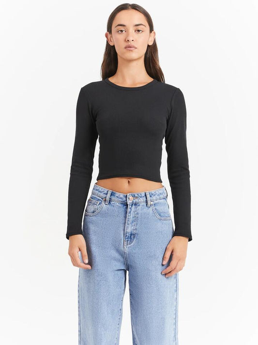 Image of a model wearing Tops. Productname: Beyond Her Georgie Long Sleeve Top in Black colour by brand - Beyond Her