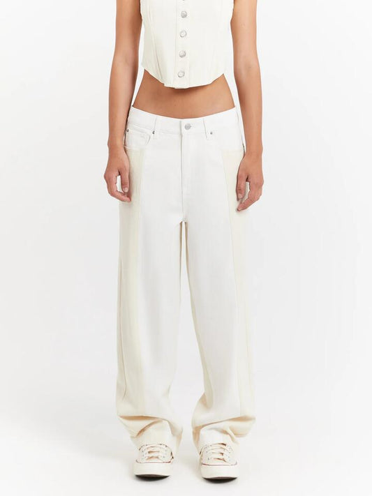 Image of a model wearing Pants. Productname: Beyond Her Lenny Low Rise Baggy Pants in Cream-Off Wht colour by brand - Beyond Her