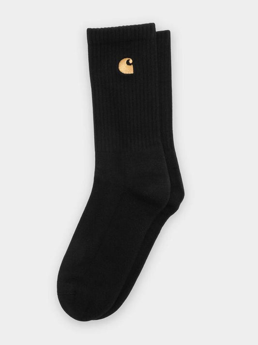 Image of Socks. Productname: Carhartt Wip One Pair of Chase Socks ONE SIZE Black/Gold in Black/Gold colour by brand - Carhartt Wip
