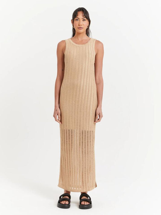 Image of a model wearing Dress. Productname: Beyond Her Montanna Midi Dress in Camel colour by brand - Beyond Her