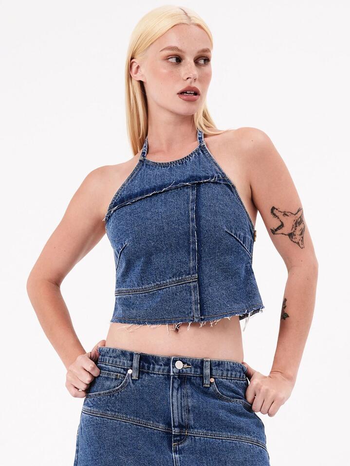 Image of a model wearing Tops. Productname: Abrand Patch Halter Top in Chantell colour by brand - Abrand